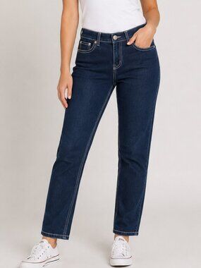 Bootlegger Dark Wash Bootcut Jeans Women's Size 29 Contrast Stitch Stretch Denim